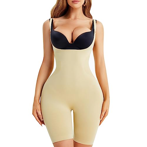 Gotoly Shapewear Damen Bauchweg Stark Formend Miederbody Bodysuit Figurenformend Shaping Body Shaper Nahtlose Formende Bodys mit Bein (Beige, 3XL-4XL) von Gotoly