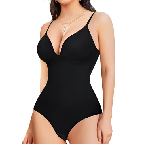 Gotoly Shapewear Damen Body Bauchweg Stark Formend Body Shaper Mit Eingebautem BH Shaping Body Thong Sculpting Korsett Bauchweg Formende Bodys Miederbody Bodyformer Fajas Colombianas (Schwarz, 3XL) von Gotoly