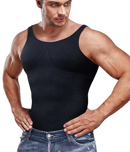 Gotoly Shapewear Herren Kompressionsshirt Bauchweg Unterhemd Elastische Workout Tank Tops Figurformend Kompressions Shirt Taillenformer Ärmellos Body Shaper Weste von Gotoly