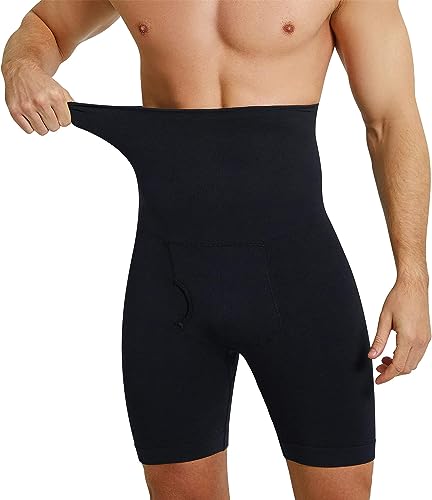 Gotoly Shapewear Herren Retroshorts Bauchweg Boxershorts Hohe Taille Kompressionsshorts Figurformende Bauchkontrolle Unterhose Mit Bein (Schwarz, M-L) von Gotoly