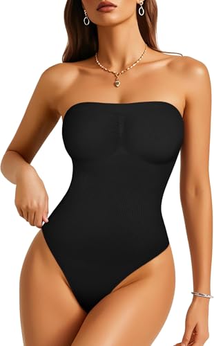 Gotoly Trägerloser Body Shapewear Damen Bauchweg Stark Body Shaper Mit Abnehmbarer Trägern Figurenformend Shaping Bodysuit String Sculpting Korsett Nahtlose Formende Bodys Miederbody (Schwarz, S) von Gotoly