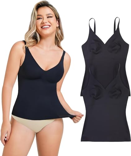 Gotoly Unterhemden Damen Bauchweg Hemd Formende Oberteile Nahtlose Tank Tops Shapewear Damen Top Figurformende Hemd Shaping Unterwäsche Bauch Weg Body Shaper (Schwarz (2 pack), 3XL) von Gotoly