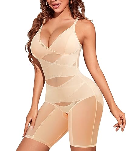 Gotoly shapewear damen Body Bauchweg Bodysuit Stark Formend Body Shaper Mit Eingebauter BH Figurenformend Formbody Miederbody Stark Taillenmieder Shaping Body Damen (M, Beige) von Gotoly