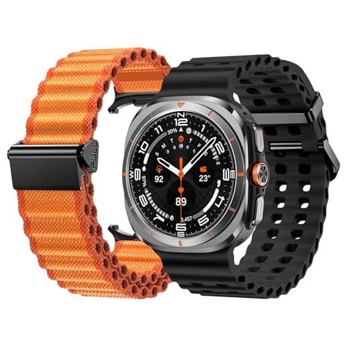Goton [1+1] Kompatibel mit Samsung Galaxy Watch Ultra-Bändern 47 mm, Galaxy Watch 7/8 Ultra-Band, Nylon, Sportschlaufe, leicht + Galaxy Watch Ultra 47 mm Bänder, wasserdichtes Silikonkautschuk-Armband von Goton