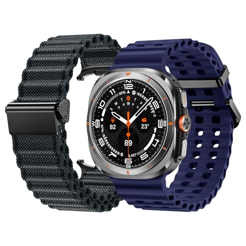 Goton [1+1] Kompatibel mit Samsung Galaxy Watch Ultra-Bändern 47 mm, Galaxy Watch 7/8 Ultra-Band, Nylon, Sportschlaufe, leicht + Galaxy Watch Ultra 47 mm Bänder, wasserdichtes Silikonkautschuk-Armband von Goton