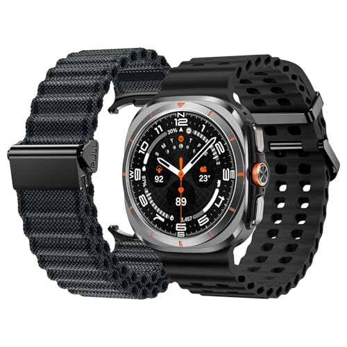 Goton [1+1] Kompatibel mit Samsung Galaxy Watch Ultra-Bändern 47 mm, Galaxy Watch 7/8 Ultra-Band, Nylon, Sportschlaufe, leicht + Galaxy Watch Ultra 47 mm Bänder, wasserdichtes Silikonkautschuk-Armband von Goton