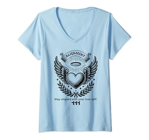 Damen Engel Nummer 111 Herz und Flügel Engelszahl 111 Spiritual T-Shirt mit V-Ausschnitt Damen Engel Nummer 111 Herz und Flügel Engelszahl 111 Spiritual T-Shirt mit V-Ausschnitt von Gott Religiös Spirituell Heilige Engel Nummer 111