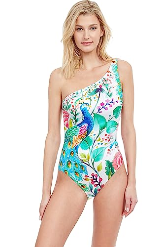 Gottex Classics One Shoulder Badeanzug Damen - Einteiler mit Cups EIN Schulter Bademode Asymmetrisch - Einteiliger Schwimmanzug Verstellbare Träger Mehrfarbig - Mayurika Größe 42 von Gottex