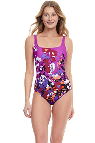 Gottex Damen Floral Art Einteiler quadratischer Ausschnitt Badeanzug, Pflaumenfarbig, 44 von Gottex