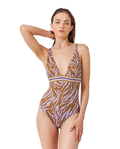 Gottex Luma Badeanzug Damen - Einteiler mit Muster Bademode V Ausschnitt Lila/Braun - Einteiliger Schwimmanzug Verstellbare Träger - Wild Nostalgia Größe 40 von Gottex