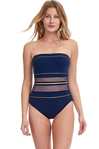 Gottex Essentials Badeanzug Damen Bauchweg - Einteiler mit Cups Bauchkontrolle Bademode Bandeau - Einteiliger Schwimmanzug Abnehmbare Verstellbare Träger Navy - Onyx Größe 40 von Gottex