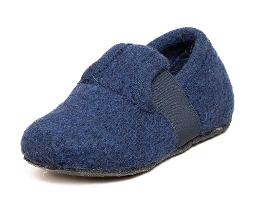 Gottstein Alpine Runner Kinderhausschuh aus 100% Schurwolle - Filzhausschuh für Kinder mit Gummizug & Rutschfester Sohle - Perfekt für Kindergarten & Kita Ink Blue | 34 von Gottstein