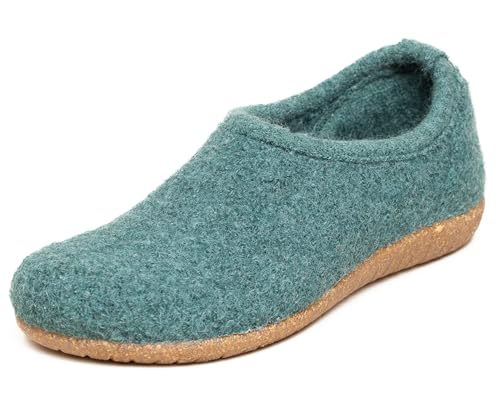 Gottstein Filz-Hausschuh Alpine Midcut RU - Damen & Herren Pantoffeln aus Reiner Schurwolle mit Rutschfester Kork-Gummi-Sohle = 15396 Bluegreenmele | 38 von Gottstein