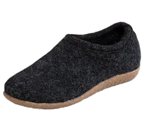 Gottstein Filz-Hausschuh Alpine Midcut RU - Damen & Herren Pantoffeln aus Reiner Schurwolle mit Rutschfester Kork-Gummi-Sohle Charcoal | 37 von Gottstein