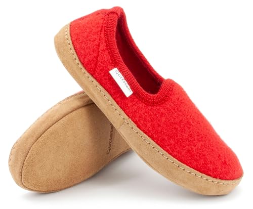 Gottstein Filz-Hausschuh Cheyenne für Damen & Herren | Flexibler & Leichter Hüttenschuh aus Walkstoff mit bequemer Ledersohle | 100% Reine Schurwolle Rubin | 39 von Gottstein