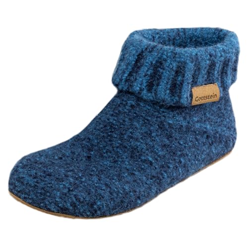 Gottstein Hüttenschuh Knit Boot - Filz-Hausschuh für Damen & Herren | Aus Reiner Schurwolle - hochwertige Sohle aus Rindsleder - geschlossene Sockenschuhe Blue | 37 von Gottstein