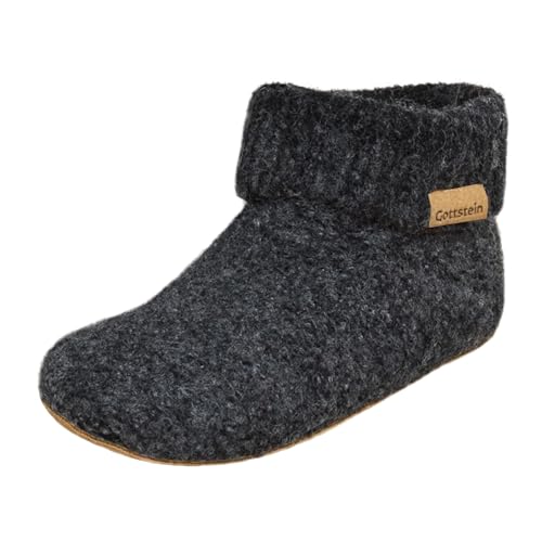 Gottstein Hüttenschuh Knit Boot - Filz-Hausschuh für Damen & Herren | Aus reiner Schurwolle - hochwertige Sohle aus Rindsleder - geschlossene Sockenschuhe Charcoal | 48 von Gottstein