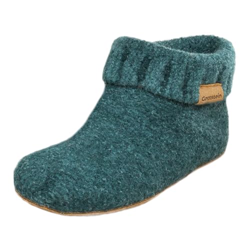 Gottstein Hüttenschuh Knit Boot - Filz-Hausschuh für Damen & Herren | Aus Reiner Schurwolle - hochwertige Sohle aus Rindsleder - geschlossene Sockenschuhe Oceangreen | 44 von Gottstein