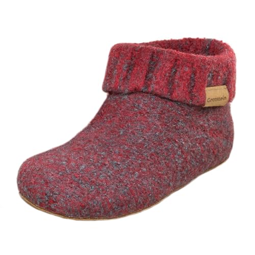 Gottstein Hüttenschuh Knit Boot - Filz-Hausschuh für Damen & Herren | Aus Reiner Schurwolle - hochwertige Sohle aus Rindsleder - geschlossene Sockenschuhe Red | 45 von Gottstein