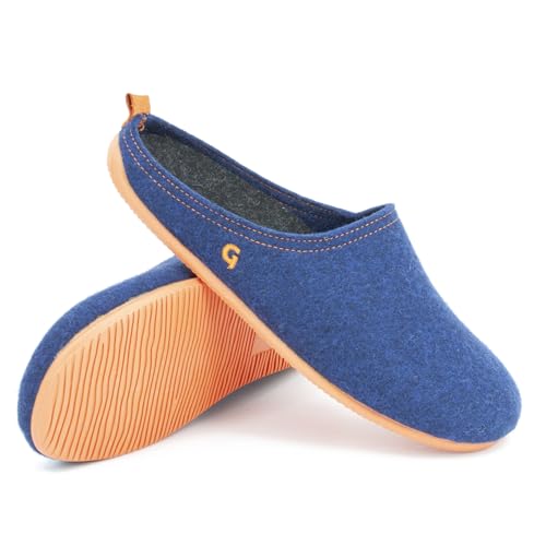 Gottstein Filzhausschuh Wool Slide-in für Damen & Herren - Pantoffel aus 100% Schurwolle Re-midnight/orange, 44 von Gottstein
