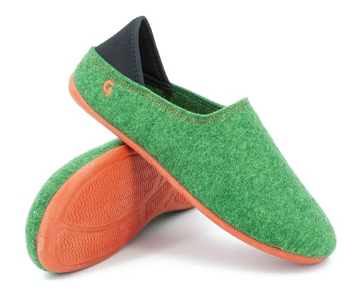 Gottstein Filzhausschuh Wool Slip-On aus 100% Schurwolle - für Damen & Herren - Rutschfeste Gummisohle Green/orange, 36 von Gottstein
