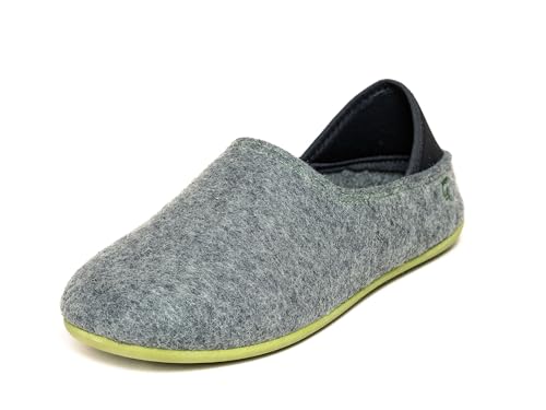 Gottstein Filzhausschuh Wool Slip-On für Damen & Herren - Hausschuh mit weichem Fersenriemen - Filzhausschuh mit Gummi-Sohle Grey/Green | 39 von Gottstein