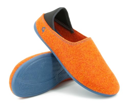 Gottstein Filzhausschuh Wool Slip-On aus 100% Schurwolle - für Damen & Herren - Rutschfeste Gummisohle Orange/petrol, 40 von Gottstein