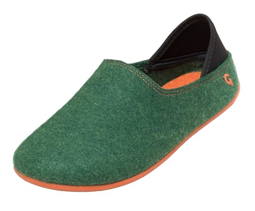 Gottstein Filzhausschuh Wool Slip-On für Damen & Herren - Hausschuh mit weichem Fersenriemen - Filzhausschuh mit Gummi-Sohle Green/Orange | 46 von Gottstein