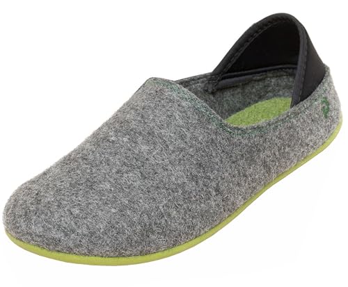 Gottstein Filzhausschuh Wool Slip-On für Damen & Herren - Hausschuh mit weichem Fersenriemen - Filzhausschuh mit Gummi-Sohle Grey/Green | 36 von Gottstein