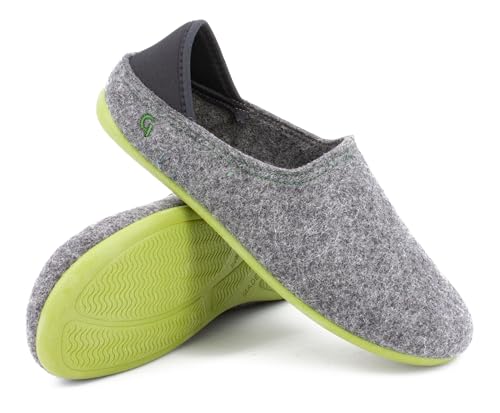 Gottstein Filzhausschuh Wool Slip-On aus 100% Schurwolle - für Damen & Herren - Rutschfeste Gummisohle Grey/green, 46 von Gottstein