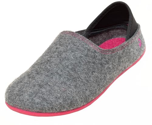 Gottstein Filzhausschuh Wool Slip-On für Damen & Herren - Hausschuh mit weichem Fersenriemen - Filzhausschuh mit Gummi-Sohle Grey/Raspberry | 41 von Gottstein