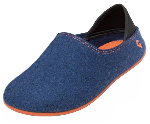 Gottstein Filzhausschuh Wool Slip-On für Damen & Herren - Hausschuh mit weichem Fersenriemen - Filzhausschuh mit Gummi-Sohle Midnight/Orange | 45 von Gottstein