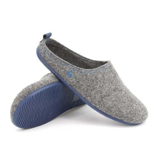 Gottstein Filzhausschuh Wool Slide-in für Damen & Herren - Pantoffel aus 100% Schurwolle Re-anthrazit/petrol, 44 von Gottstein