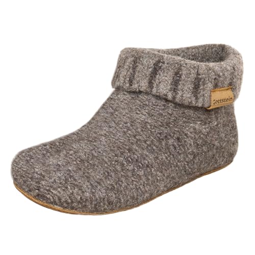 Gottstein Hüttenschuh Knit Boot - Filz-Hausschuh für Damen & Herren | Aus reiner Schurwolle - hochwertige Sohle aus Rindsleder - geschlossene Sockenschuhe Brown | 36 von Gottstein