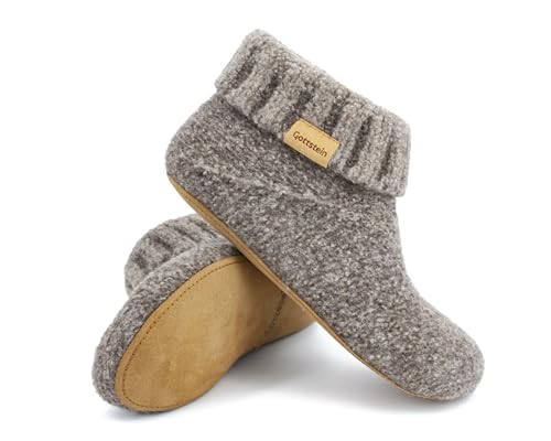 Gottstein Hüttenschuh Knit Boot - Filz-Hausschuh für Damen & Herren | Aus Reiner Schurwolle - hochwertige Sohle aus Rindsleder - geschlossene Sockenschuhe Brown | 42 von Gottstein