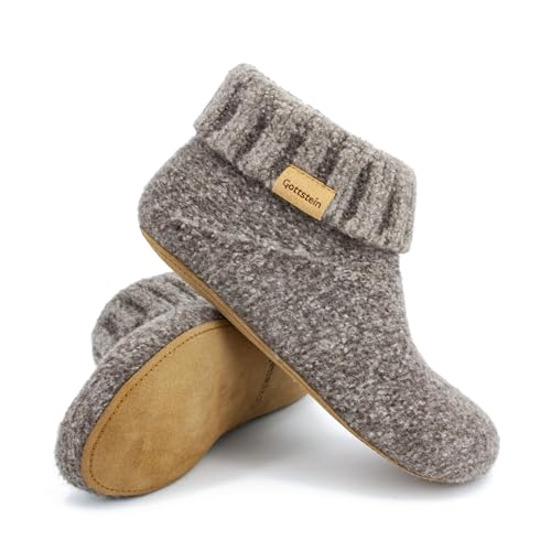 Gottstein Hüttenschuh Knit Boot - Filz-Hausschuh für Damen & Herren | Aus 100% Schurwolle Brown, 45 von Gottstein