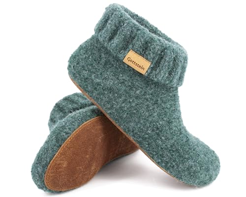 Gottstein Hüttenschuh Knit Boot - Filz-Hausschuh für Damen & Herren | Aus Reiner Schurwolle - hochwertige Sohle aus Rindsleder - geschlossene Sockenschuhe Oceangreen | 37 von Gottstein