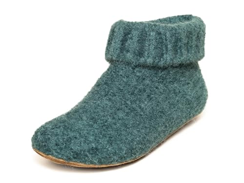 Gottstein Hüttenschuh Knit Boot - Filz-Hausschuh für Damen & Herren | Aus Reiner Schurwolle - hochwertige Sohle aus Rindsleder - geschlossene Sockenschuhe Oceangreen | 45 von Gottstein