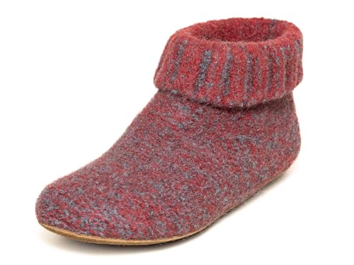 Gottstein Hüttenschuh Knit Boot - Filz-Hausschuh für Damen & Herren | Aus Reiner Schurwolle - hochwertige Sohle aus Rindsleder - geschlossene Sockenschuhe Red | 38 von Gottstein