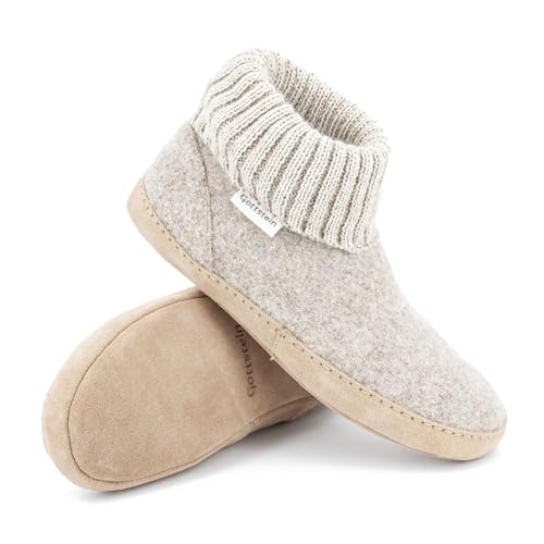 Gottstein Hüttenschuh Dakota - Hoher Filzhausschuh für Damen & Herren aus 100% Schurwolle mit extra bequemer Ledersohle & elastischem Strickbund Beige | 40 von Gottstein