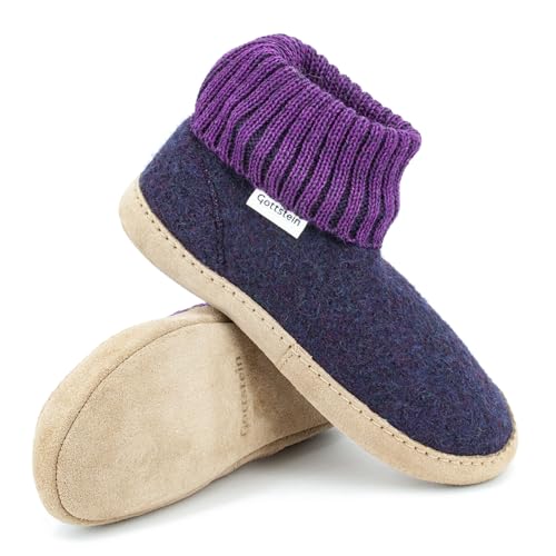 Gottstein Hüttenschuh Dakota aus 100% Schurwolle - Filz-Hausschuh für Damen & Herren Blueberry, 37 von Gottstein