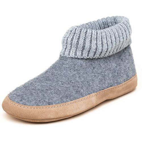 Gottstein Hüttenschuh Dakota - Hoher Filzhausschuh für Damen & Herren aus 100% Schurwolle mit extra bequemer Ledersohle & elastischem Strickbund Grey | 36 von Gottstein