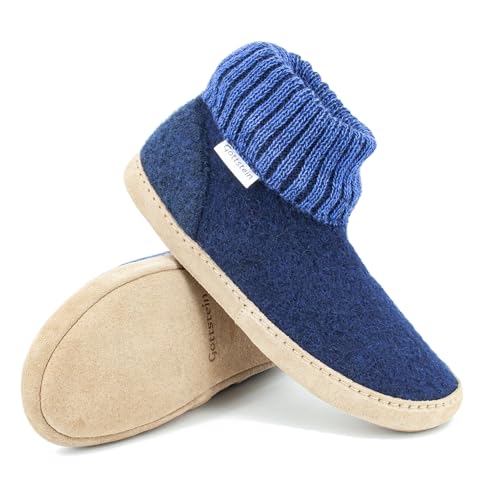 Gottstein Hüttenschuh Dakota aus 100% Schurwolle - Filz-Hausschuh für Damen & Herren Ink Blue Mele, 46 von Gottstein