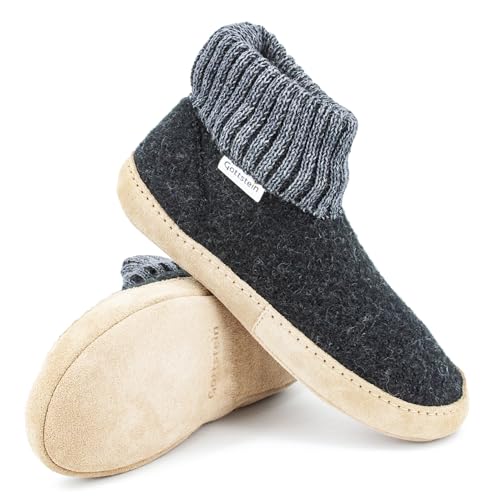 Gottstein Hüttenschuh Dakota aus 100% Schurwolle - Filz-Hausschuh für Damen & Herren Kohle, 45 von Gottstein