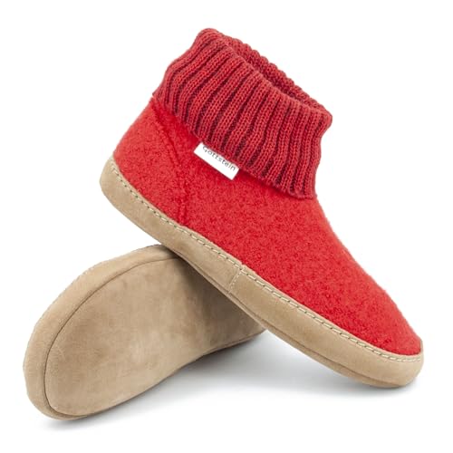 Gottstein Hüttenschuh Dakota aus 100% Schurwolle - Filz-Hausschuh für Damen & Herren Rubin, 39 von Gottstein