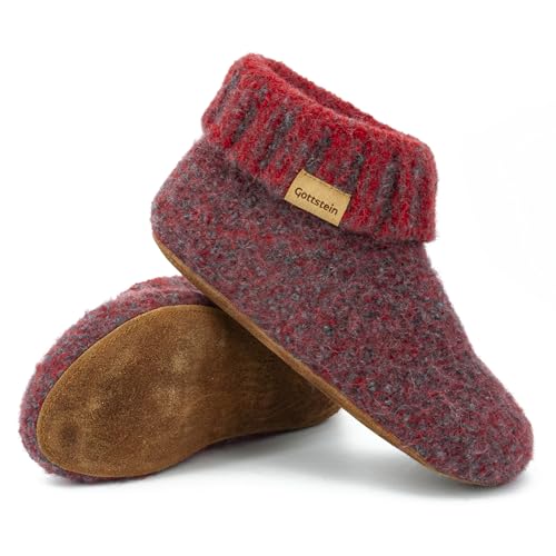 Gottstein Hüttenschuh Knit Boot - Filz-Hausschuh für Damen & Herren | Aus 100% Schurwolle Red, 44 von Gottstein