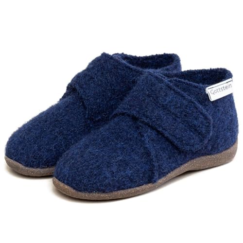 Gottstein Kinder-Hausschuh Alpine Racer RU für Jungen & Mädchen aus 100% Schurwolle Inkblue/brown, 27 von Gottstein