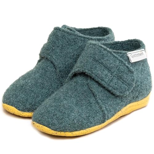 Gottstein Kinder-Hausschuh Alpine Racer RU für Jungen & Mädchen aus 100% Schurwolle Oceangreen, 23 von Gottstein