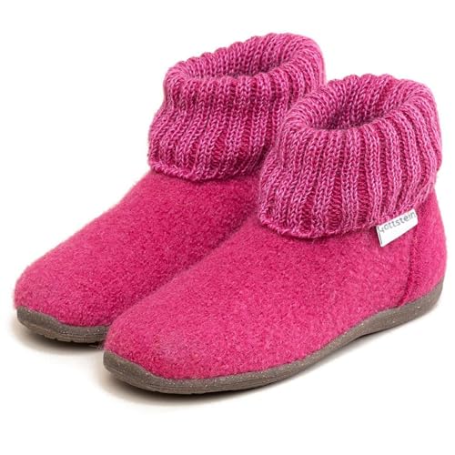 Gottstein Kinder-Hüttenschuhe Alpine Boot RU - Filz-Hausschuh aus 100% Schurwolle Raspberry/brown, 28 von Gottstein