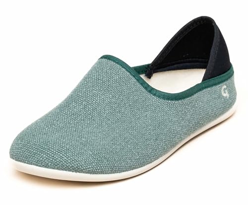 Gottstein Linen Slip-on Hausschuh für Damen & Herren - Leinenhausschuh mit Gummisohle für Drinnen & Draußen - Veganer Barfusschuh = 15396 Bluegreenmele | 41 von Gottstein